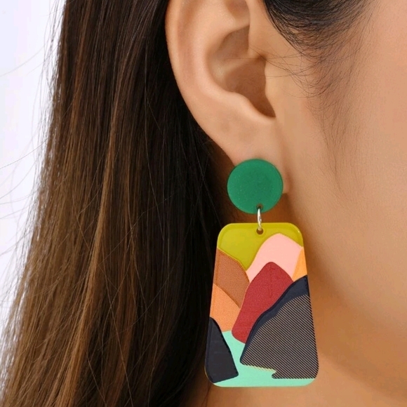 Colorful Geometric Drop Earrings - Picture 3 of 3